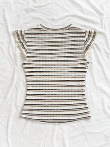 Soleia 休闲度假、西部海滩、婚礼宾客、毕业典礼、早午餐、圣帕特里克节、春假、复活节、音乐节 优雅波西米亚热带条纹印花荷叶袖T恤，春夏、假日、海滩 - 彩色 - 查看 2