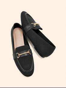 CUCCOO BASICS Women's Flat Round Toe Black Knit Metal Buckle Casual Commute Comfortable Versatile Office Lady Loafers For Christmas - Black - View 2