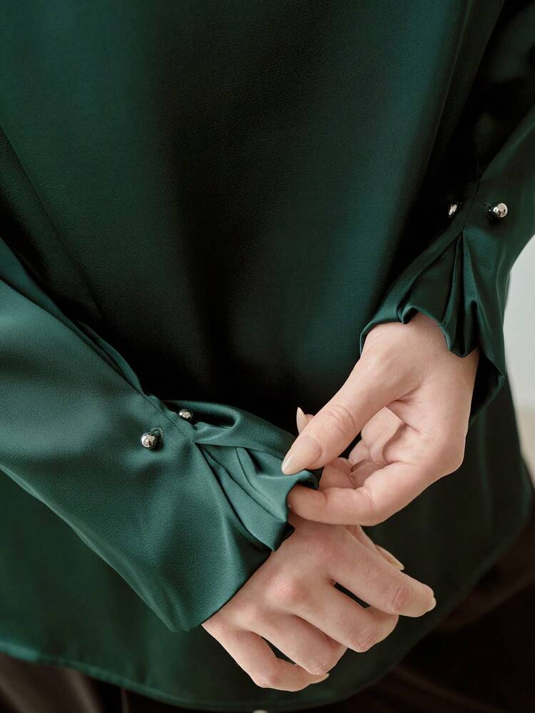 PLUS SATIN BLOUSE WITH METAL DECOR, SPRING/SUMMER