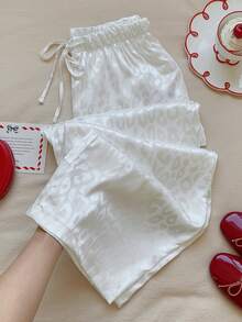SHEIN EZwear Women's Casual Leopard Print Drawstring Waist Loose Wide Leg Pants - White - View 1