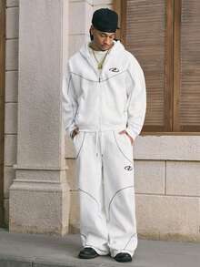 AXEPEAK Conjunto de sudadera con capucha con cremallera y pantalones casuales para hombre, otoño - Blanco - Ver 4