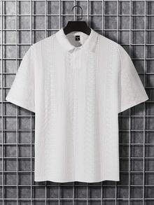 Manfinity Homme Áo polo nam tay ngắn màu trơn, chất liệu vải dệt họa tiết, thích hợp cho kỳ nghỉ hè; Áo len nam; Áo lưới ren nam; Áo móc nam; Áo ren nam; Áo ren trắng nam. - trắng - Xem 3