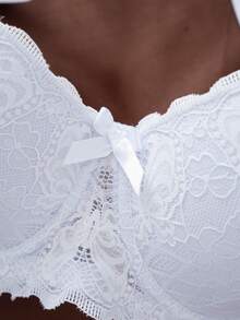 2pcs/Set Plus Size Women Lace Solid Minimalist Underwire Adjustable Bra - Multicolor - View 5