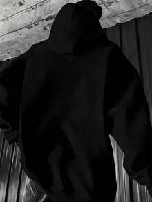 Sudadera con Capucha para Hombre - Negra, Estampado Virgen María con Letras, Corte Oversize - Negro - Ver 2