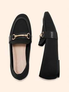 CUCCOO BASICS Women's Flat Round Toe Black Knit Metal Buckle Casual Commute Comfortable Versatile Office Lady Loafers For Christmas - Black - View 8