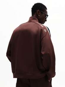 SUMWON Áo khoác thể thao Essentials với sọc bên hông và khóa kéo phía trước, kiểu dáng thường ngày cho mùa đông và mùa thu. - màu nâu - Xem 2