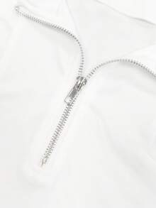 INAWLY Slim Fit Casual Sexy Open Front Zipper Raglan Sleeve Bodysuit - White - View 3