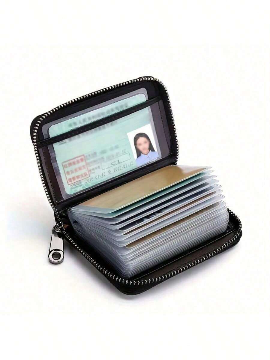 1 Piece Of Artificial Leather Card Holder Wallet, Neutral Zipper Card Sleeve, 22 Card Capacity, Used For Bank, Credit Card, Debit Card, Business And ID Card Storage,Back To School,School Supplies
