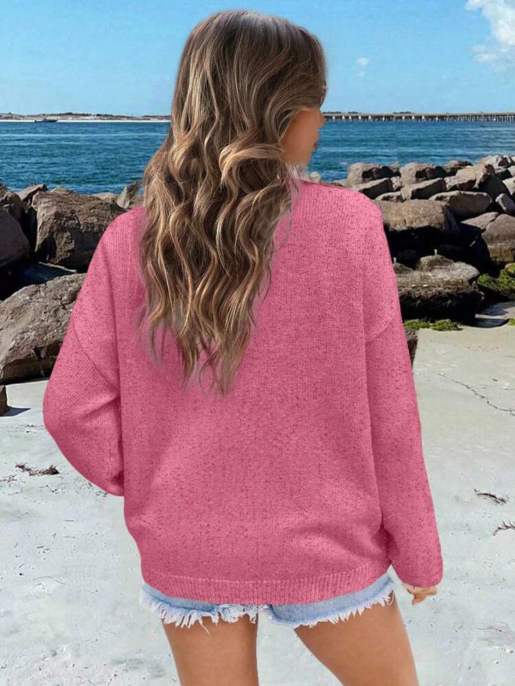 Women's Vacation Casual Loose Fit US Flag Pattern Oversized Sweater, Knit Pullover Fall Winter