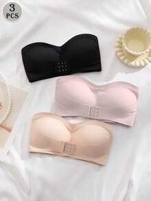 3pcs/Set Women Underwire Padded Bras With Front Closure, Multi-Color - Multicolor - View 5