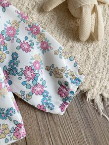 SHEIN 女婴碎花长袖衬衫，镂空蕾丝饰边大翻领，复古乡村风上衣 - 彩色 - 查看 8