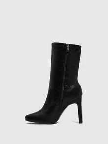 Daringsoles 女士尖头侧拉链设计时尚日常百搭优雅高跟踝靴 - 黑色 - 查看 11