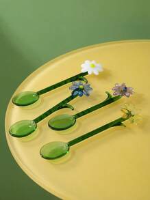 Joivida 1PC Japanese Creative Dessert Flower Mixing Spoon, Colored Coffee Small Clear Glass Spoon. - Multicolor - View 5