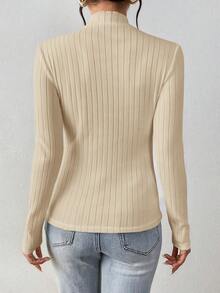 SHEIN Frenchy Apricot 92% Cotton Ribbed Turtleneck Long Sleeve Fitted Women's Base Layer T-Shirt Spring Long Sleeve Top Mock Neck Top - Apricot - View 2