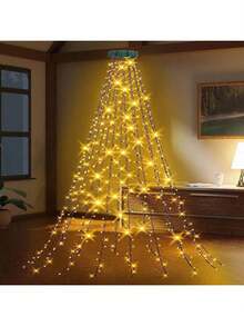 LED Lights String Round Ring Christmas Tree Topper Light Waterfall Hanging Tree Running Water Lights Holiday Party Atmosphere Decoration Lights String For Patio Garden Lawn Indoor Wedding Home Decor Fall Decor Autumn Decor Birthday Decorations - Warm white - View 12