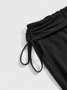 ROMWE Grunge Punk 女士百搭黑色抽绳喇叭裤