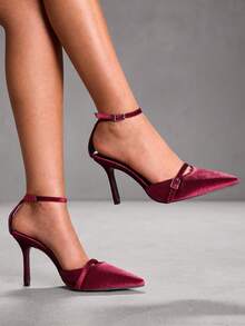 CUCCOO SZL Women's Pointed Toe Buckle Design Fashionable High Heels, Versatile For Daily Wear - Burgundy - View 1