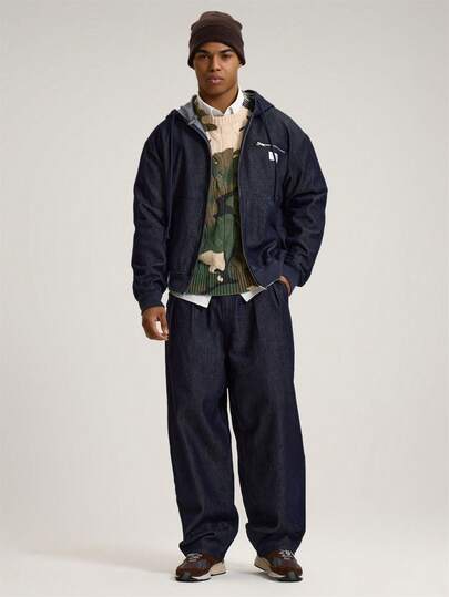 Musero Wide Balloon Leg Pleated Detailing Button Belt Loop Holes Raw Japanese Style Denim Trouser Jeans Autumn Winter Essentials