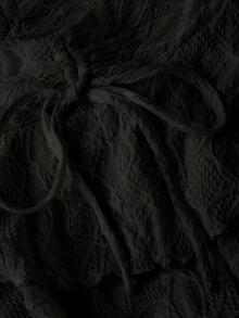 SHEIN MOD 复古提花面料抽绳半身裙，双层裙摆，层叠蛋糕裙，尽显皇家复古优雅，70年代复古风，千禧年风格，完美适用于约会之夜、派对、皇家风范、节日庆典和生日装扮 - 黑色 - 查看 5