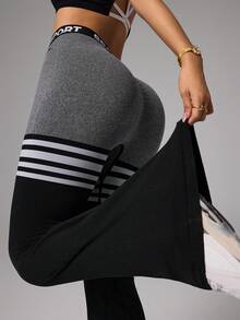 Dewbera Seamless High Elasticity Women's Letter Criss-Cross Elastic Band Yoga Fitness Running Casual Women Sports Pants - Black - View 4