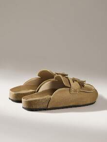 Solecia Women's Casual Slip-On Mules With Tassel Design - Khaki - View 4