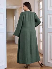 Al Najma Plus Size Women's Solid Color Minimalist Long Sleeve Abaya Dress, Everyday Wear - Green - View 2