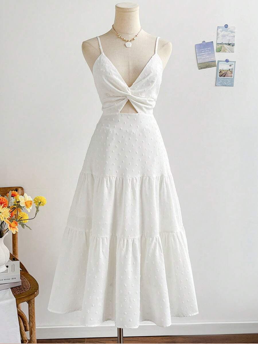 Soleia Váy midi không tay dáng suông xẻ tà màu trơn dành cho nữ, thời trang mùa hè - trắng - Xem 1