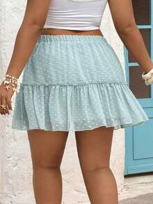 Sunnyshic Plus Size Textured Green Mini Skirt, Fashionable For Spring/Summer Vacation - Green - View 2