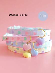 PETSIN 1 Piece, Random Color, Pet Valentine's Day Heart-Shaped Pendant Collar, Cat Clasp, Adjustable Neck Circumference - Multicolor - View 1