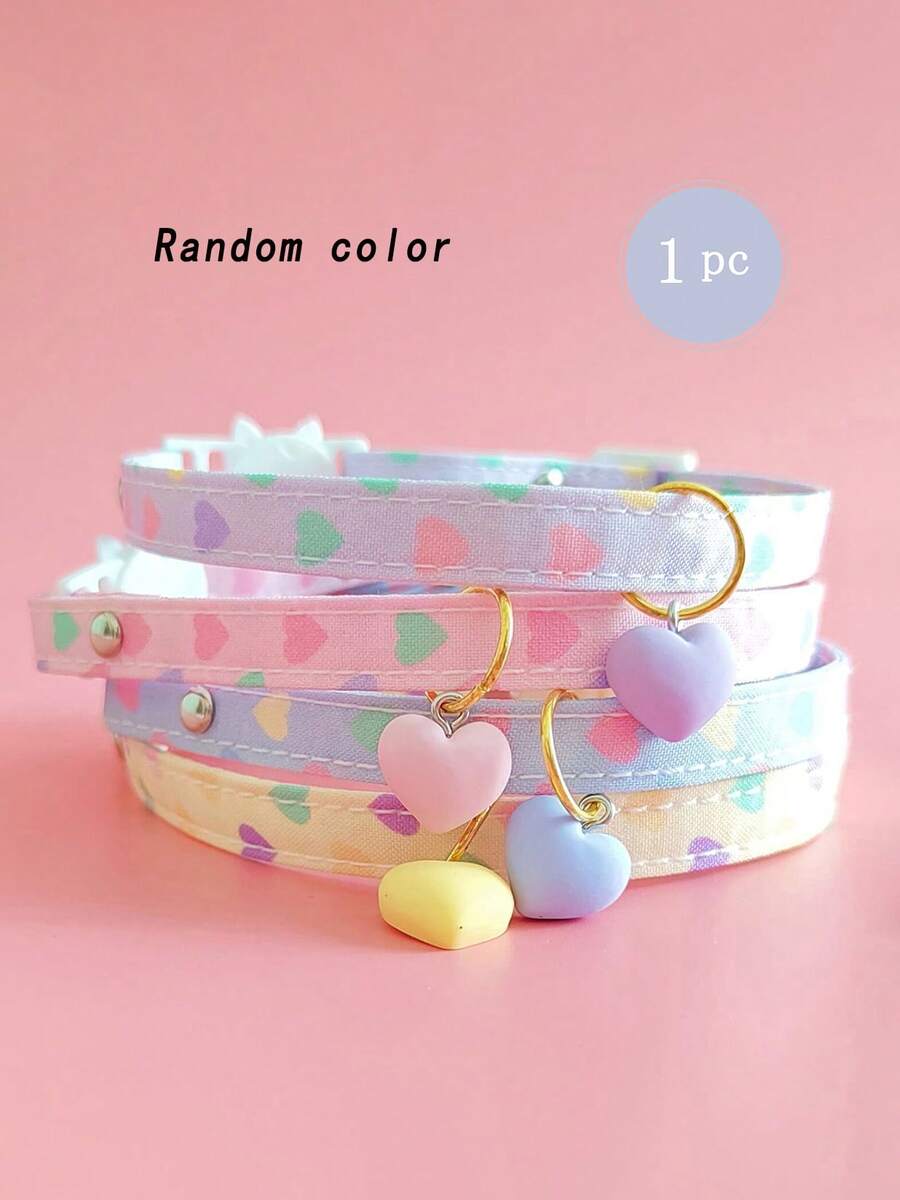 PETSIN 1 Piece, Random Color, Pet Valentine's Day Heart-Shaped Pendant Collar, Cat Clasp, Adjustable Neck Circumference - Multicolor - View 1