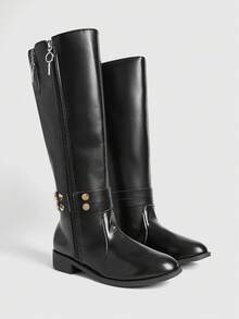 Sugerpunk Women's Fashion Versatile Commuter Zip-Up Knee-High Boots - Black - View 2