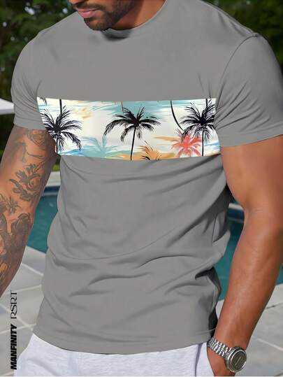 Manfinity RSRT Men's Fashionable Printed Loose Short Sleeve T-Shirt | Elegant Design | Essential For Summer | Easy To Match, Showcase Your Style