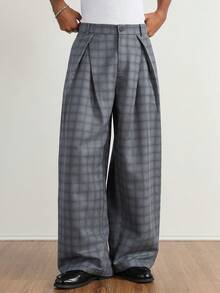 TOKVUE 男士褶裥格纹休闲裤，带腰带环，宽松时尚 - 彩色 - 查看 7