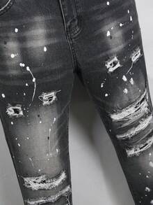 Manfinity Roughcore Jeans de verano casuales y versátiles con efecto desgastado de moda para hombres - Gris Oscuro - Ver 4