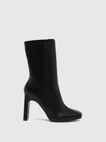 Daringsoles 女士尖头侧拉链设计时尚日常百搭优雅高跟踝靴 - 黑色 - 查看 9