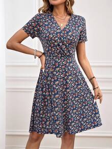 Miaspire 女士 V 领花卉印花短款休闲连衣裙情人节连衣裙 - 彩色 - 查看 4