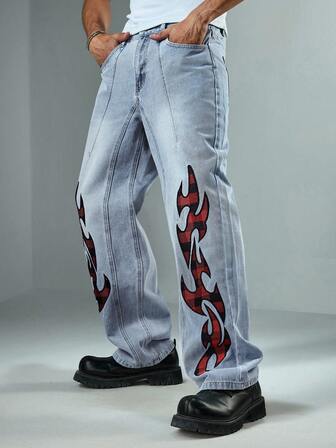 Street Life Jeans di jeans leggeri da uomo con ricamo a quadri