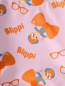 Blippi X SHEIN Young Girl Casual Cartoon Pattern Crew Neck Sweatshirt, Autumn - White - View 6