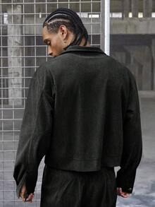 PAVTROS Bộ quần áo nam gồm áo sơ mi ngắn cổ bẻ và quần ống rộng, quần oversized nam, quần áo công sở nam, quần ống rộng nam, bộ sưu tập thu đông nam. - màu đen - Xem 2
