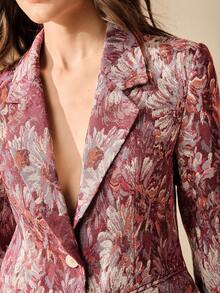 Anewsta 复古优雅随机提花收腰提花度假西装外套，女士秋冬款 - 紅色 - 查看 1