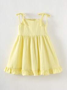 SHEIN Vestido de niña con volantes y tirantes de unicolor tejido - Amarillo - Ver 2