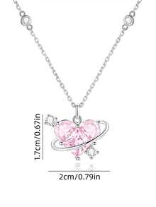 Joivida Pink Crystal Heart Pendant Necklace Dainty Sweet Girlfriend Gift Rose Gold Plated Adjustable Chain Delicate Jewelry For Women Birthday Present - Multicolor - View 3