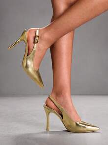 CUCCOO SZL 女士尖头搭扣设计时尚高跟鞋，适合日常穿着 - 金色 - 查看 9
