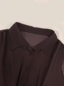 Franclia New Turndown Collar Sleeveless Single-Breasted Side Slit Loose Chiffon Blouse, Casual & Commuting Comfortable - Coffee Brown - View 3