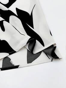 SHEIN Franclia Women's Summer Jumpsuit With Waist Cinching, Wide Leg Printed Romper Set Black And White Wide Leg Jumpsuit Patterned Jumpsuit - Multicolor - View 6