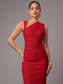 Silquee Women's Elegant Solid Color Sleeveless Dress, Suitable For Party - Red - View 7
