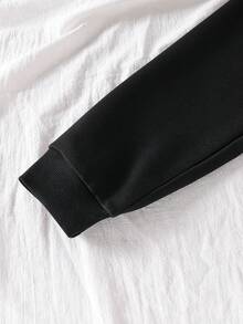 Teen GirlCasual Fashionable Cute Pink Floral Embroidered Sweatshirt - Black - View 6