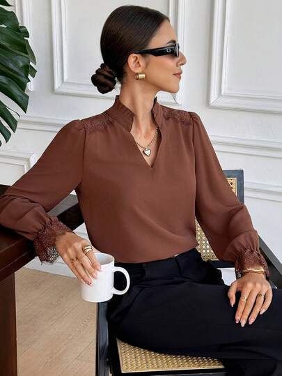 SHEIN Frenchy Camisa de manga larga suelta y casual de unicolor para mujer