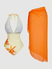 SHEIN MOD 2件套露背褶皱连体衣，带蝴蝶结罩衫 - 彩色 - 查看 3