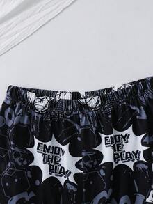 SHEIN 2件套儿童/青少年男童休闲简约圆领短袖T恤和宽松足球图案睡裤套装